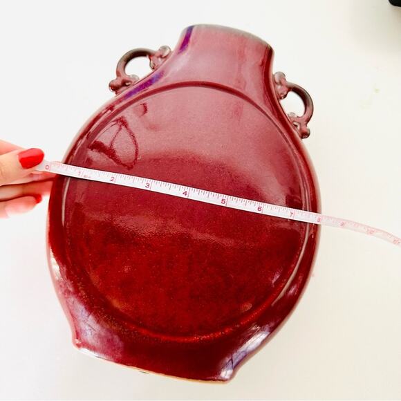 VINTAGE Rich Red Burgundy Ceramic Circular Vase Decor Mid Century Modern Retro - Picture 8 of 9